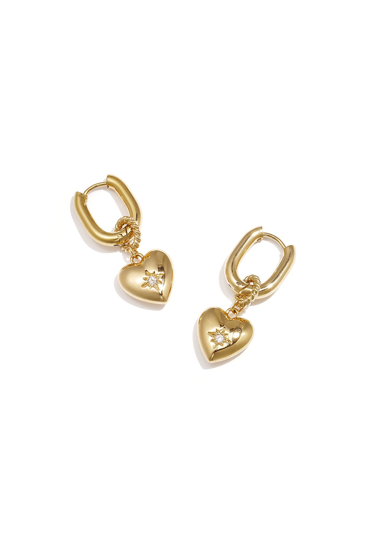 Boucles d'oreilles ovales avec pendentif en forme de cœur et pierre