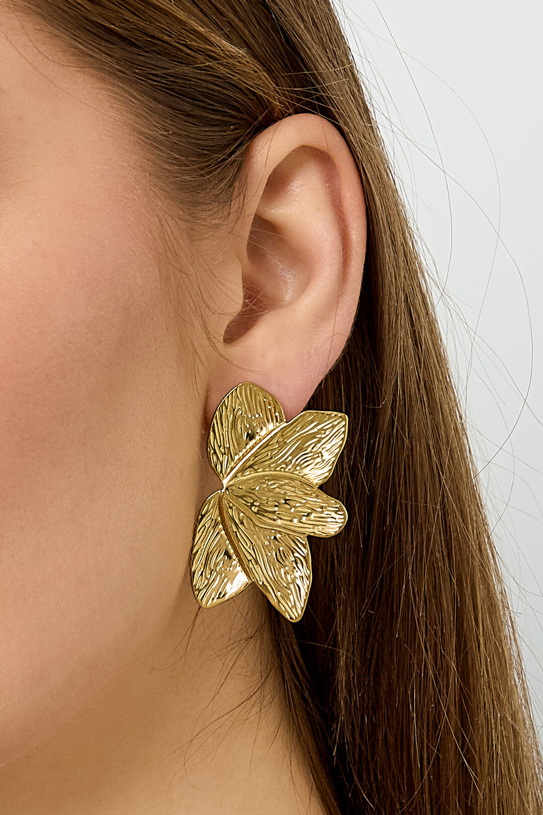 Boucles d'oreilles puces en acier inoxydable, style feuille, collection décontractée et simple pour femmes
