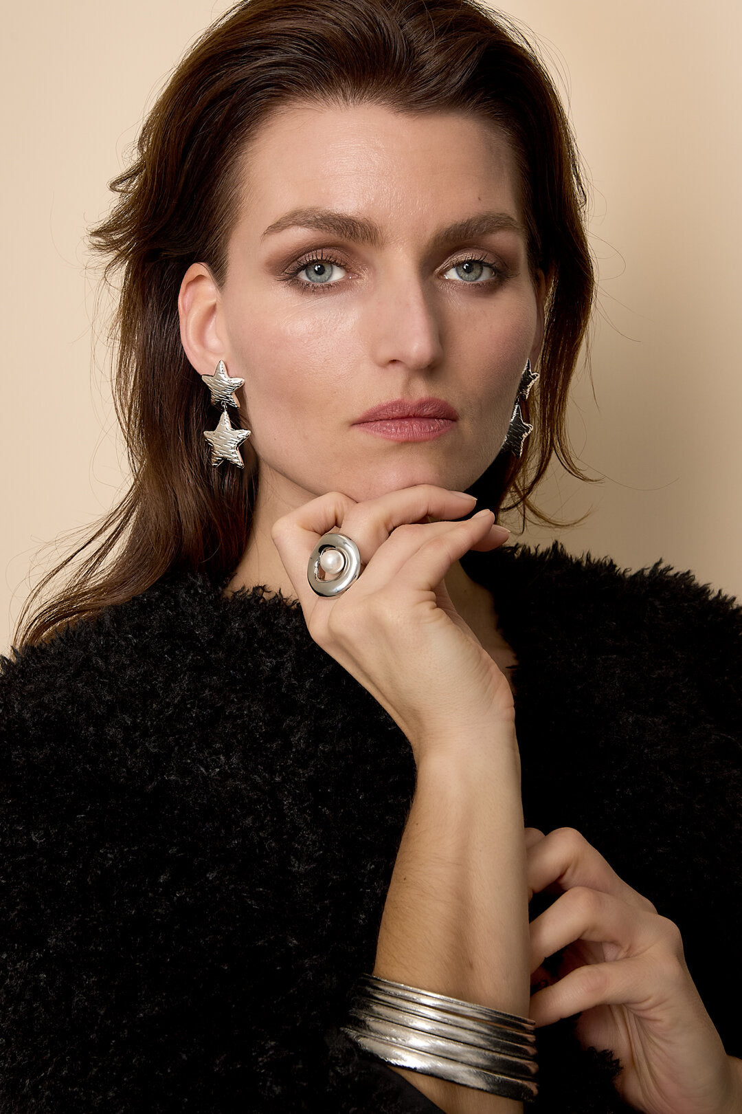 Boucles d'oreilles pendantes en acier inoxydable, collection Étoile, style décontracté et simple pour femmes