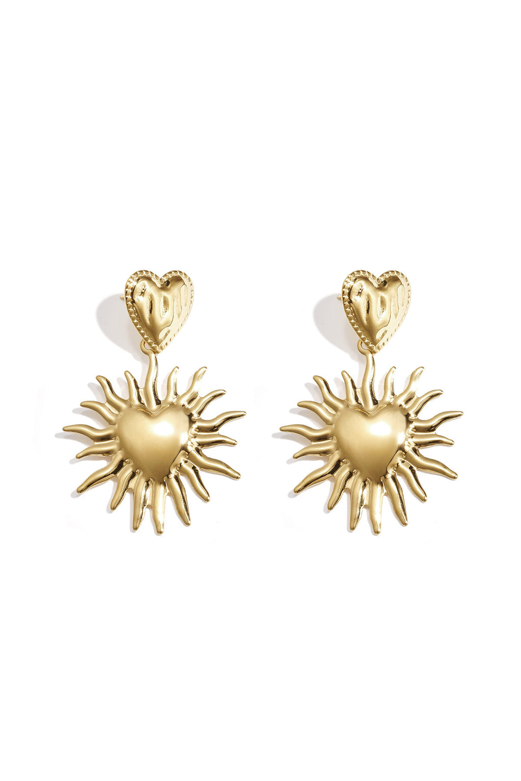Boucles d'oreilles en forme de cœur avec soleil suspendu
