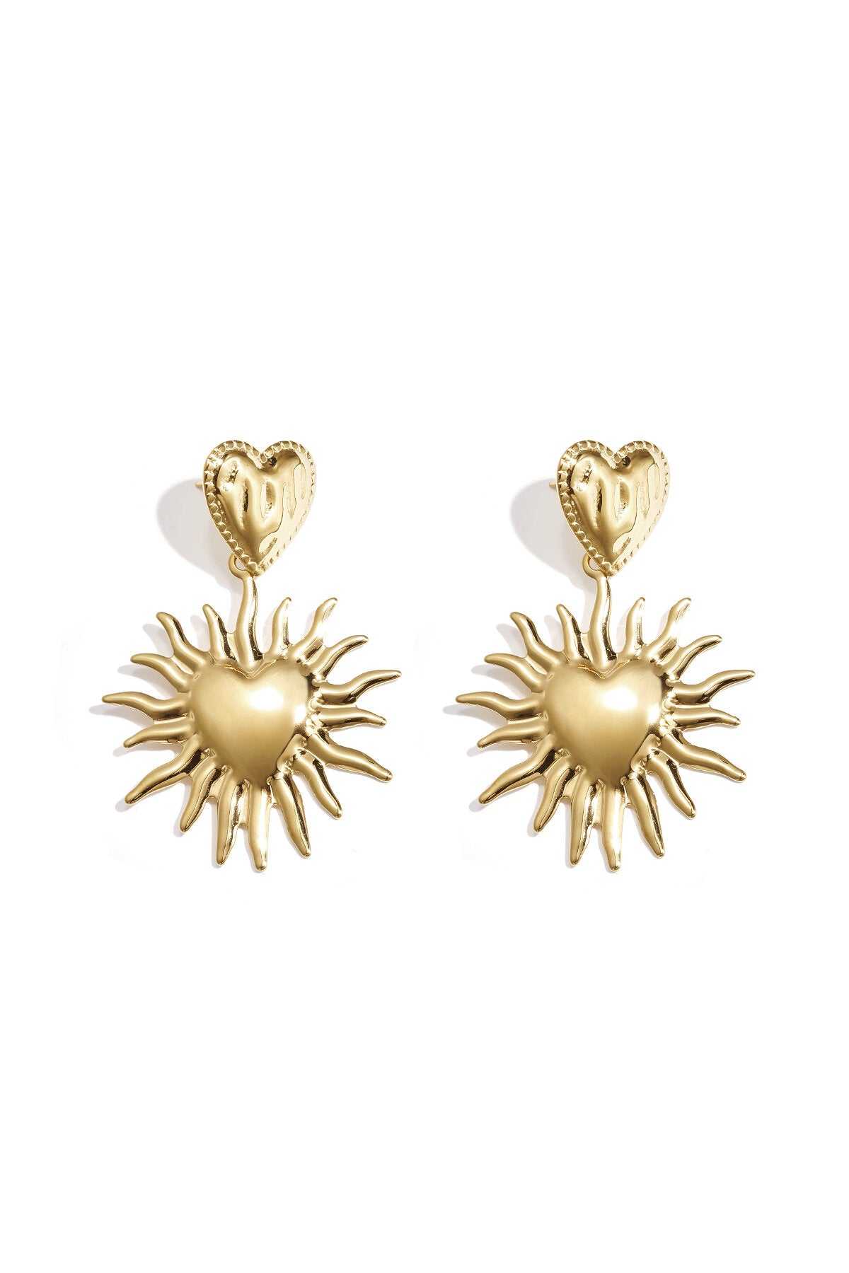 Boucles d'oreilles en forme de cœur avec soleil suspendu