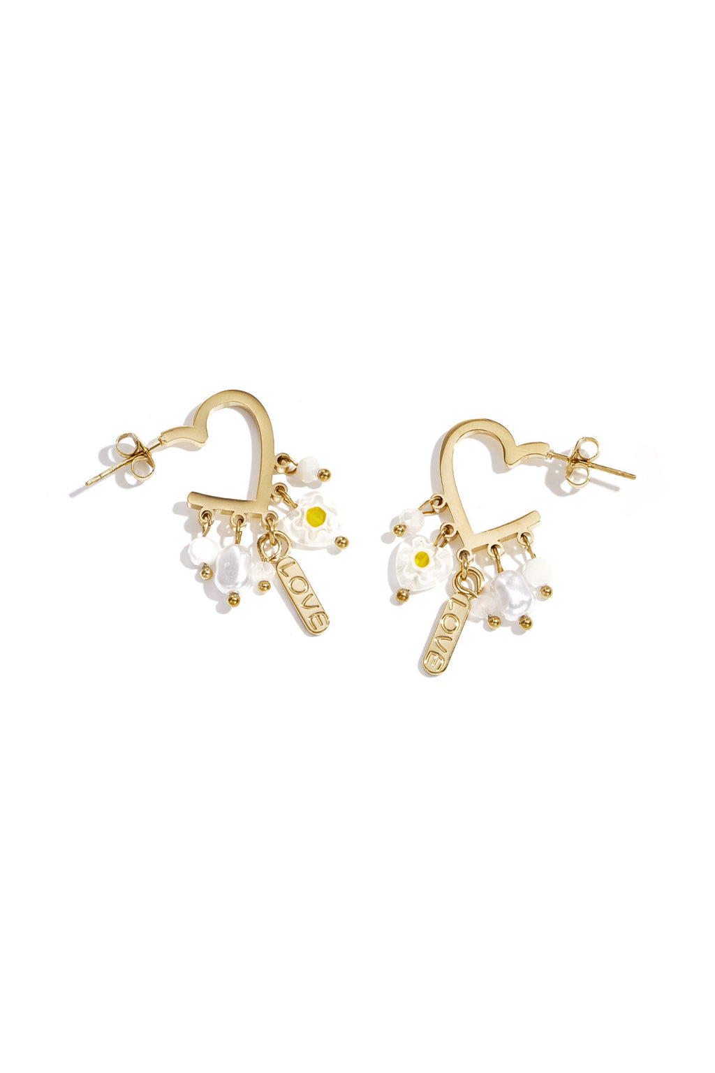 Boucles d'oreilles en forme de cœur avec perles et breloques pendantes