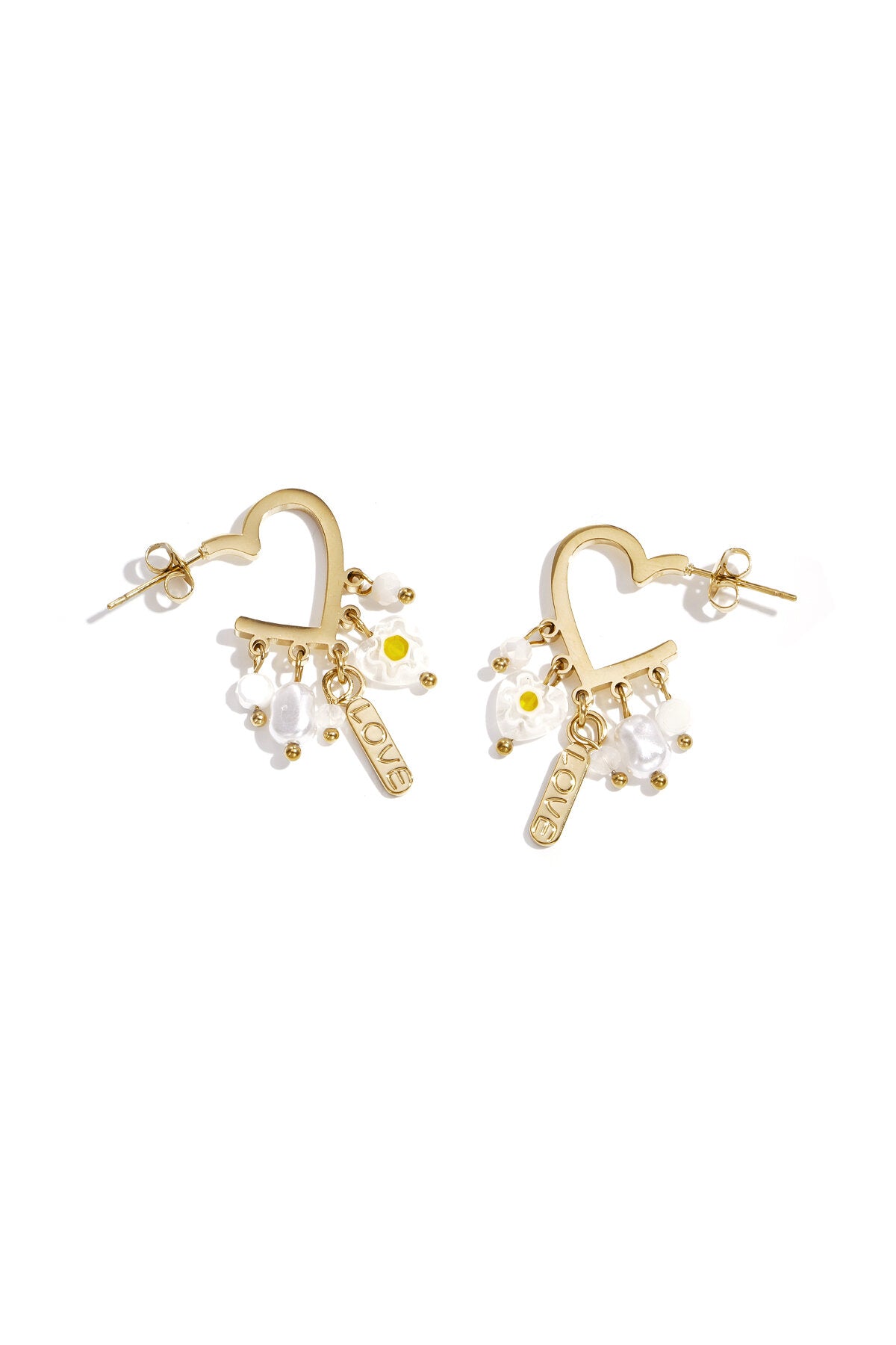 Boucles d'oreilles en forme de cœur avec perles et breloques pendantes