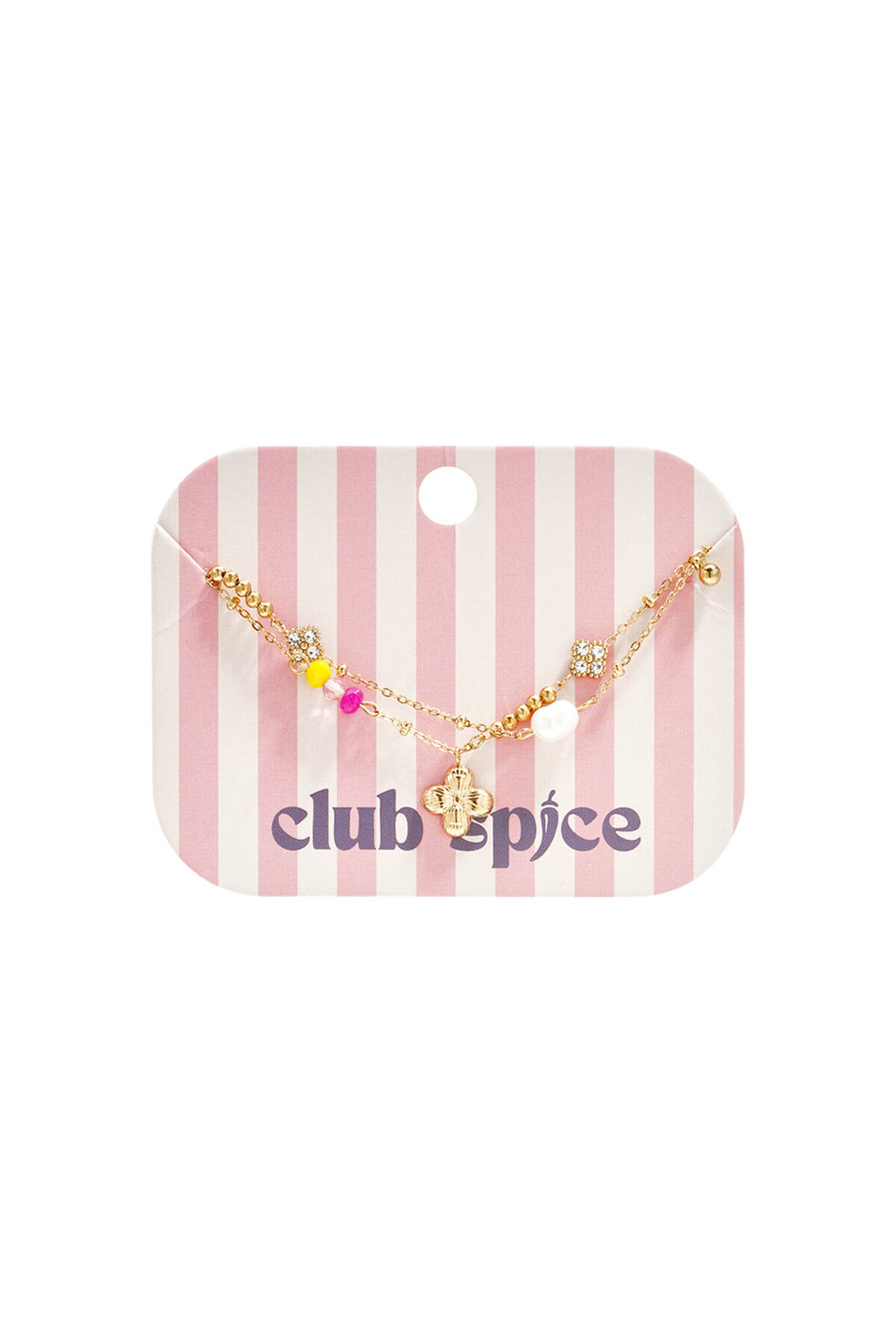 Bracelet orné d'un trèfle suspendu, d'une perle et de perles.