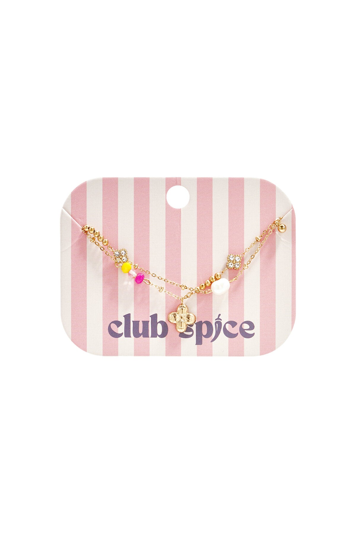 Bracelet orné d'un trèfle suspendu, d'une perle et de perles.
