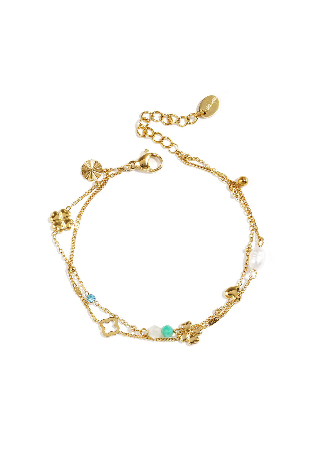 Bracelet orné de trèfles, de perles et de pierres