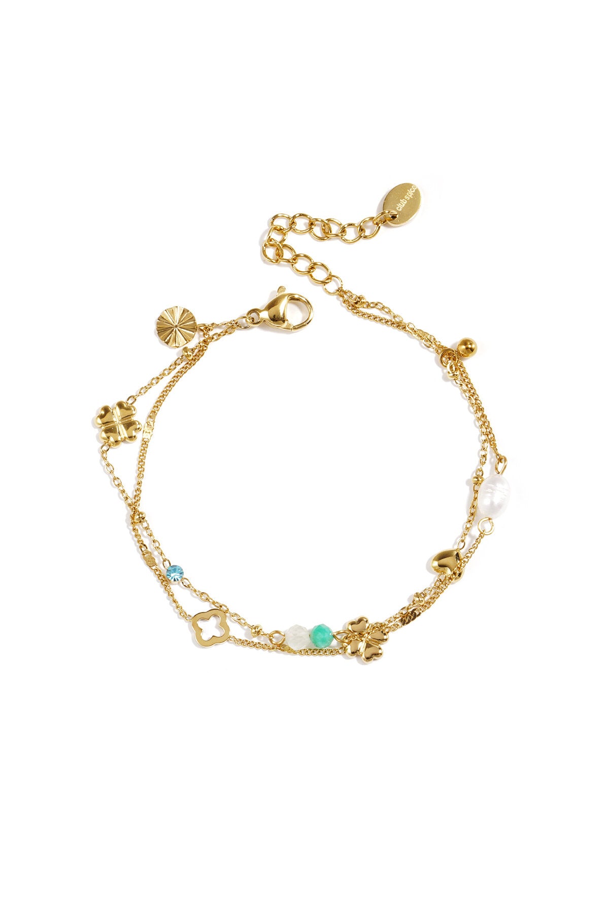 Bracelet orné de trèfles, de perles et de pierres