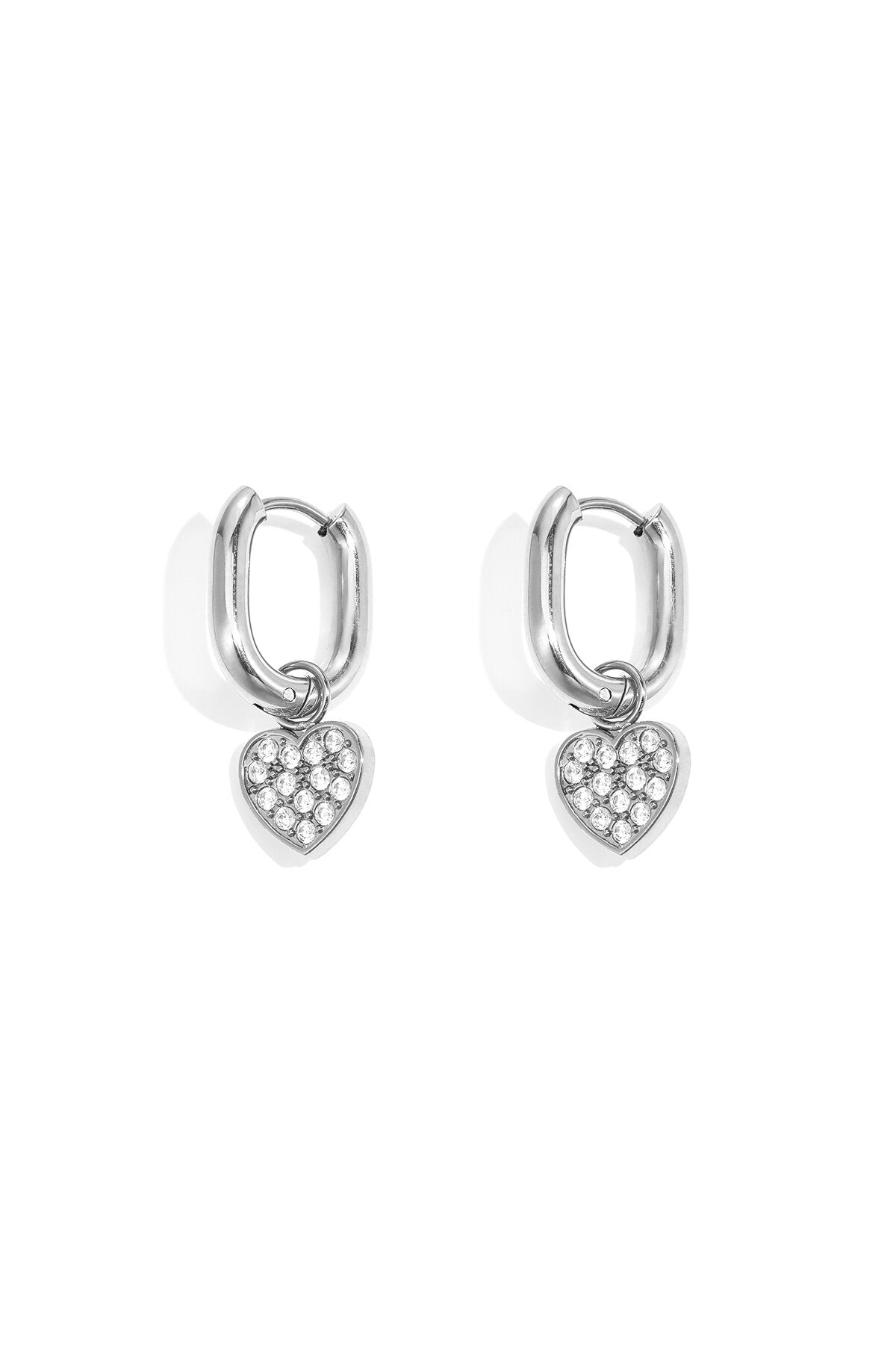 Boucles d'oreilles squovales avec breloques en forme de cœur